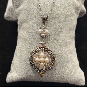 Vintage Inspired Two-Tone Pearl and Crystal Pendant (Pendant Only)